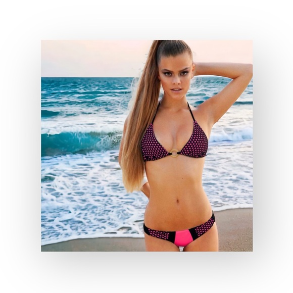 new Beach Bunny ✶ Locals Only Bikini Top ✶ Pink with Black Mesh Overlay ✶ Dots - Picture 2 of 16